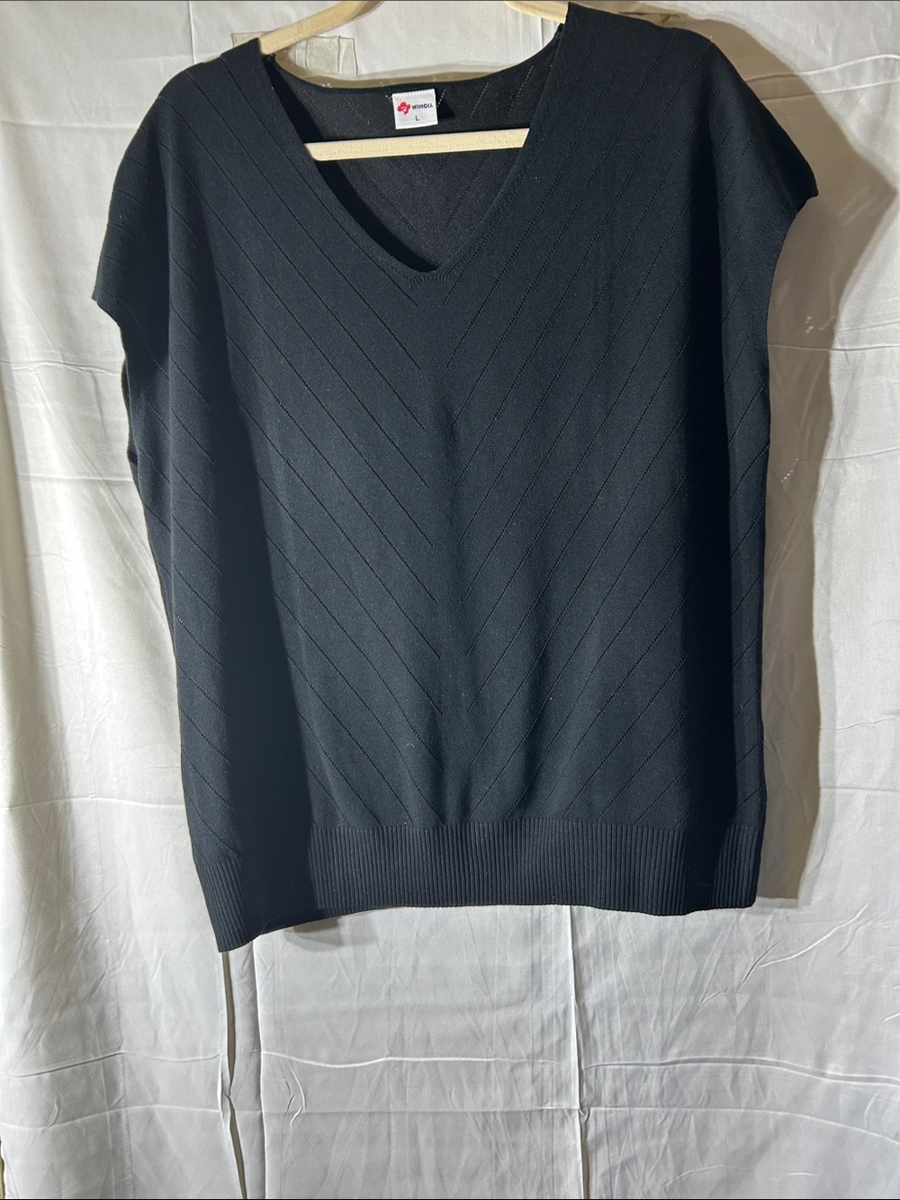 Classic Black V-Neck Cap-Sleeve Sweater - Unknown Brand